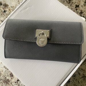 Michael Kors Gray Leather Wallet with Silver Clasp